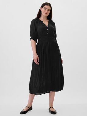 GAP Cotton Blend Black Smocked Waist Maxi Dress L NWT